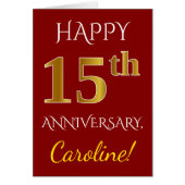 Rood, Faux Gold 15th Wedding Jubileum + naam (Voorkant)