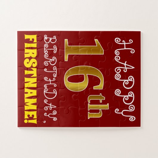 Rood, Faux Gold 16e verjaardag + Eigen naam Puzzle Legpuzzel (Horizontaal)