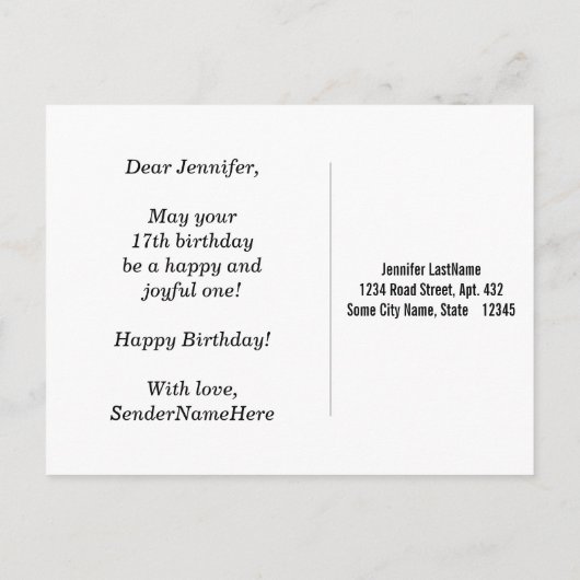 Rood, Faux Gold 17th Birthday + Eigen naam Briefkaart (Achterkant)