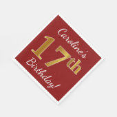 Rood, Faux Gold 17th Birthday + Eigen naam Servet (Hoek)