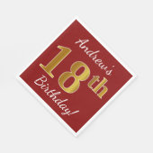 Rood, Faux Gold 18e verjaardag + Aangepaste naam Servetten (Hoek)