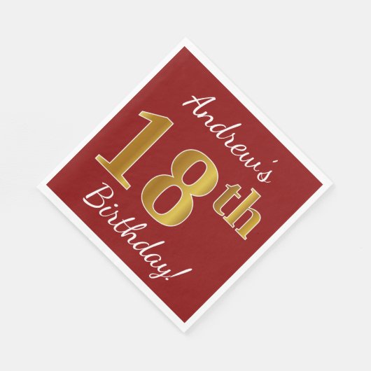 Rood, Faux Gold 18e verjaardag + Aangepaste naam Servetten (Hoek)