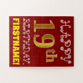 Rood, Faux Gold 19e verjaardag + Eigen naam Puzzle Legpuzzel (Horizontaal)