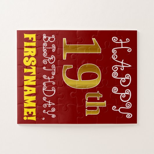 Rood, Faux Gold 19e verjaardag + Eigen naam Puzzle Legpuzzel (Horizontaal)