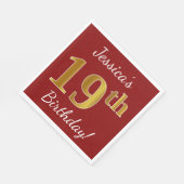 Rood, Faux Gold 19e verjaardag + Eigen naam Servetten (Hoek)