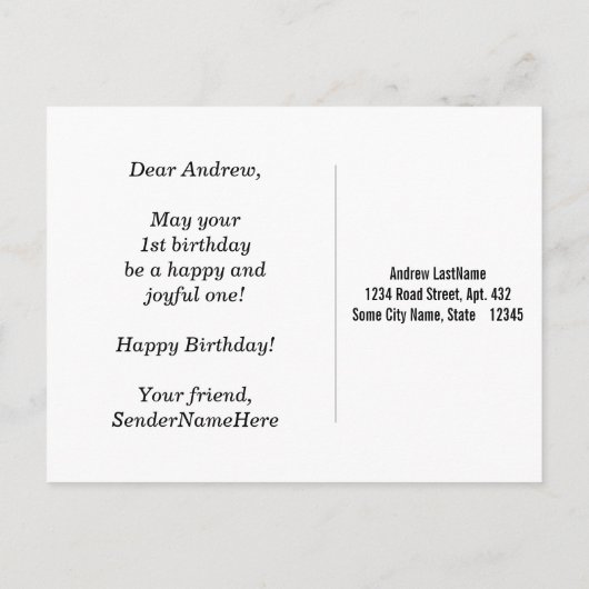 Rood, Faux Gold 1st Birthday + Eigen naam Briefkaa Briefkaart (Achterkant)