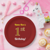 Rood, Faux Gold 1st Birthday + Eigen naam Papieren Bordje (Feest)