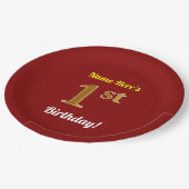 Rood, Faux Gold 1st Birthday + Eigen naam Papieren Bordje (Gekanteld)