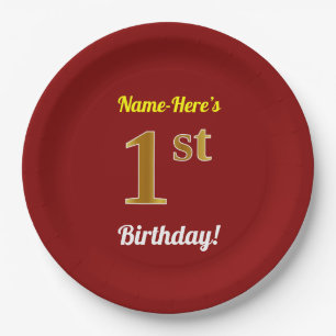 Rood, Faux Gold 1st Birthday + Eigen naam Papieren Bordje