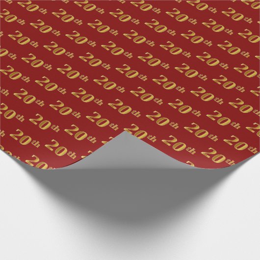 Rood, Faux Gold 20ste (twintigste) Evenement Cadeaupapier (Hoek)