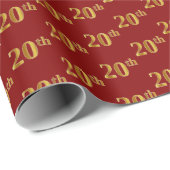 Rood, Faux Gold 20ste (twintigste) Evenement Cadeaupapier (Rol Hoek)