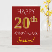 Rood, Faux Gold 20th Wedding Jubileum + naam Kaart (Gele Bloem)