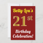 Rood, Faux Gold 21ste verjaardag viering + naam Kaart (Voorkant)
