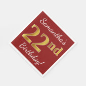 Rood, Faux Gold 22e verjaardag + Eigen naam Servet (Hoek)