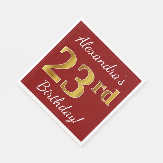 Rood, Faux Gold 23 e verjaardag + Aangepaste naam Servet (Hoek)