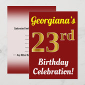 Rood, Faux Gold 23e verjaardag viering + Naam Kaart (Voorkant / Achterkant)