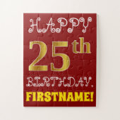 Rood, Faux Gold 25th Birthday + Eigen naam Puzzle Legpuzzel (Verticaal)