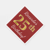 Rood, Faux Gold 25th Birthday + Eigen naam Servetten (Hoek)