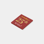 Rood, Faux Gold 25th Birthday, met aangepaste naam Post-it® Notes (Schuin)