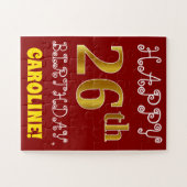 Rood, Faux Gold 26e verjaardag + Eigen naam Puzzle Legpuzzel (Horizontaal)
