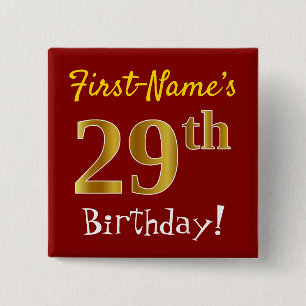Rood, Faux Gold 29e verjaardag, met aangepaste naa Vierkante Button 5,1 Cm