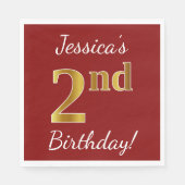 Rood, Faux Gold 2e verjaardag + Eigen naam Servet (Voorkant)