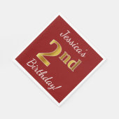 Rood, Faux Gold 2e verjaardag + Eigen naam Servet (Hoek)