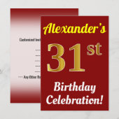Rood, Faux Gold 31e verjaardag + naam Kaart (Voorkant / Achterkant)
