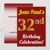 Rood, Faux Gold 32e verjaardag + Naam Kaart (Voorkant / Achterkant)