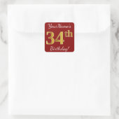 Rood, Faux Gold 34th Birthday + Sticker voor aange (Tas)