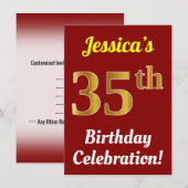 Rood, Faux Gold 35e verjaardag viering + naam Kaart (Voorkant / Achterkant)