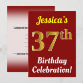 Rood, Faux Gold 37e verjaardag + Naam Kaart (Voorkant / Achterkant)