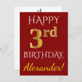 Rood, Faux Gold 3rd Birthday + Briefkaart voor aan (Voorkant / Achterkant)