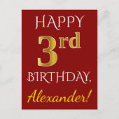 Rood, Faux Gold 3rd Birthday + Briefkaart voor aan (Voorkant)