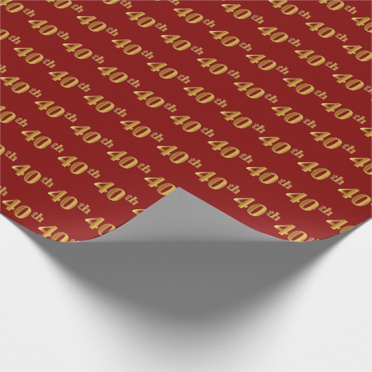 Rood, Faux Gold 40ste (veertigste) Evenement Cadeaupapier (Hoek)