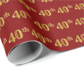Rood, Faux Gold 40ste (veertigste) Evenement Cadeaupapier (Rol Hoek)