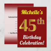 Rood, Faux Gold 45e verjaardag viering + naam Kaart (Voorkant / Achterkant)