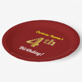 Rood, Faux Gold 4th Birthday + Eigen naam Papieren Bordje (Gekanteld)