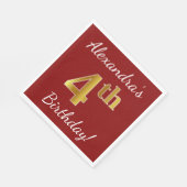 Rood, Faux Gold 4th Birthday + Eigen naam Servet (Hoek)