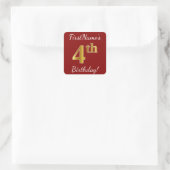 Rood, Faux Gold 4th Birthday + Eigen naam Sticker (Tas)