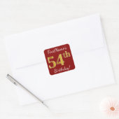 Rood, Faux Gold 54e verjaardag + aangepaste naam S Vierkante Sticker (Envelop)