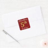 Rood, Faux Gold 5e Verjaardag + aangepaste naam St Vierkante Sticker (Envelop)