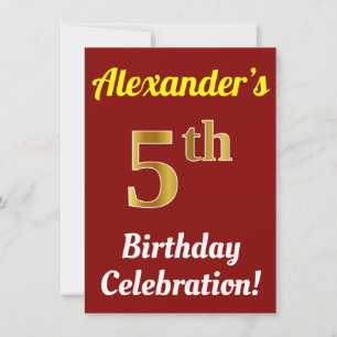 Rood, Faux Gold 5th Birthday Celebration + naam Kaart