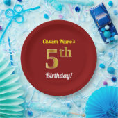 Rood, Faux Gold 5th Birthday + Eigen naam Papieren Bordje (Feest)