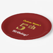 Rood, Faux Gold 5th Birthday + Eigen naam Papieren Bordje (Gekanteld)
