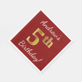 Rood, Faux Gold 5th Birthday + Eigen naam Servetten (Hoek)