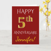 Rood, Faux Gold 5th Wedding Jubileum + naam Kaart (Gele Bloem)