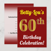 Rood, Faux Gold 60e verjaardag viering + Naam Kaart (Voorkant / Achterkant)