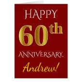 Rood, Faux Gold 60th Wedding Jubileum + Naam (Voorkant)