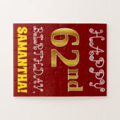 Rood, Faux Gold 62e verjaardag + Eigen naam Puzzle Legpuzzel (Horizontaal)